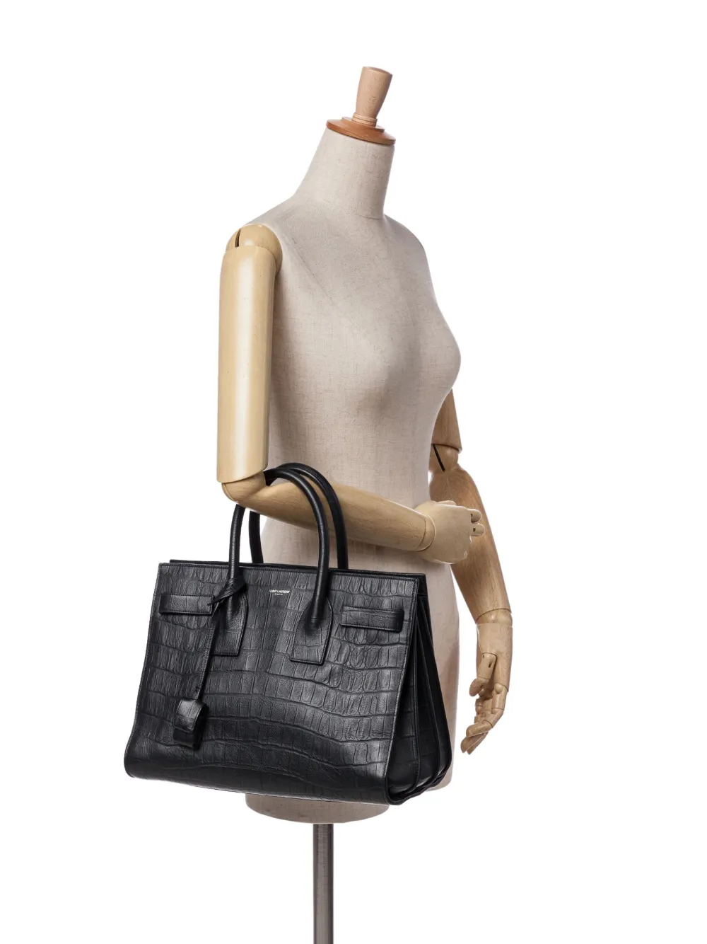Pre-owned Saint Laurent 2014 Small Croc Embossed Sac De Jour Satchel