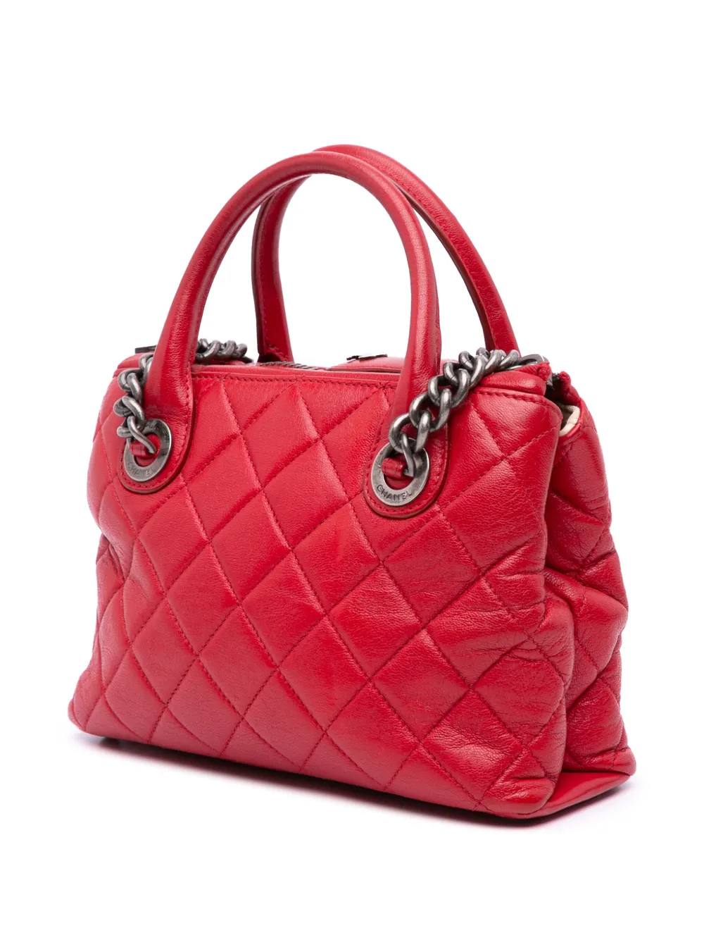 Pre-owned Chanel 2014-2015 Small Quilted Shiny Sheepskin Boy Chained Tote Satchel