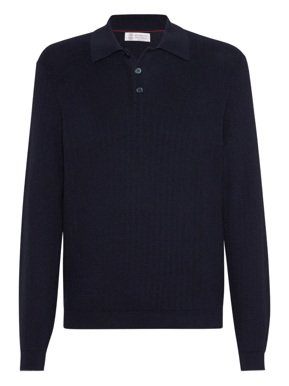 Ribbed Long-Sleeve Polo Shirt