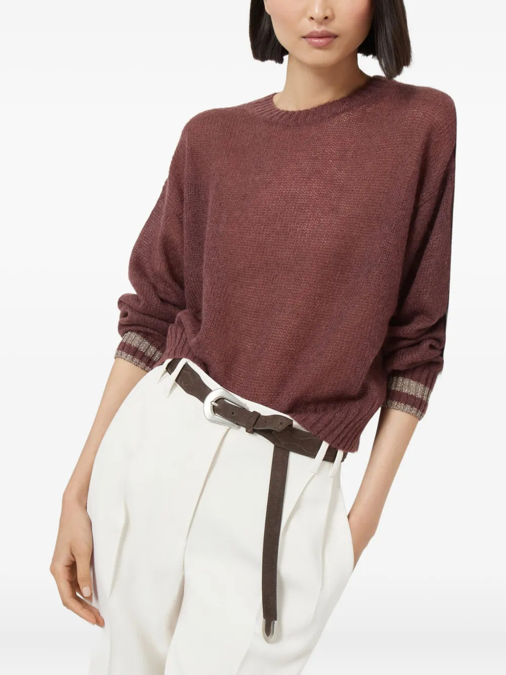 Brunello Cucinelli Trui met geribbelde afwerking Paars