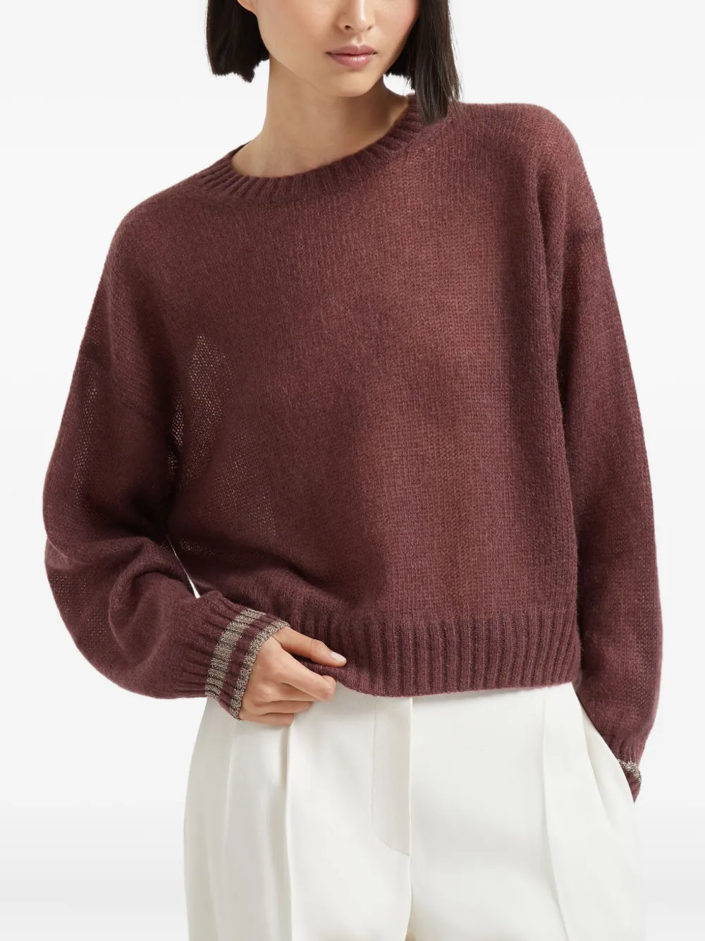 Brunello Cucinelli Trui met geribbelde afwerking Paars