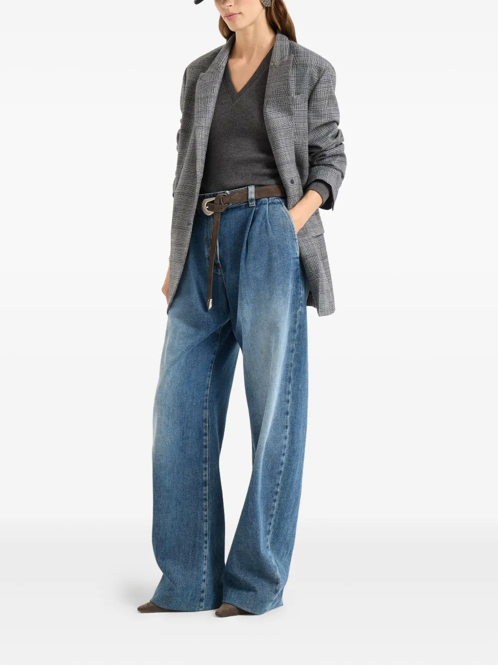 Brunello Cucinelli ribbed V-neck sweater Grijs