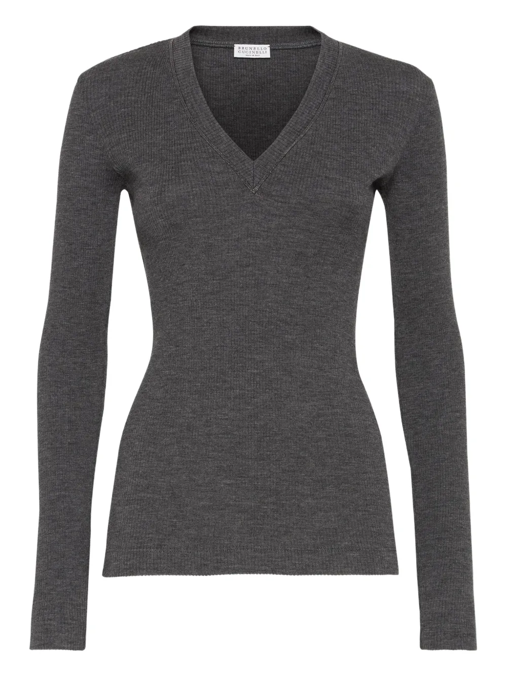 Brunello Cucinelli ribbed V-neck sweater Grijs