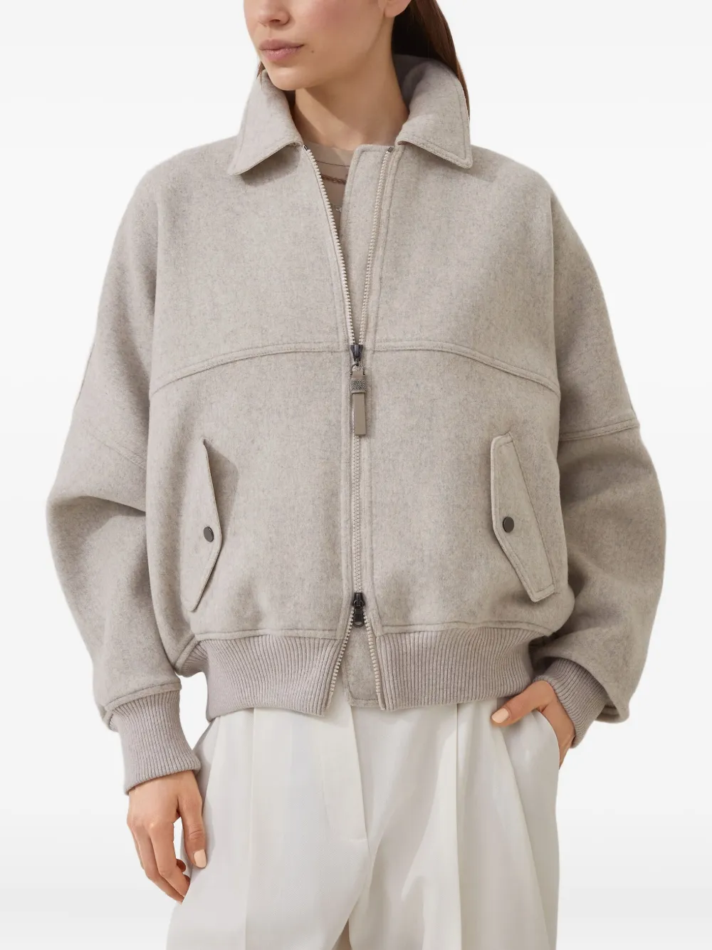 Brunello Cucinelli Bomberjack met rits Beige