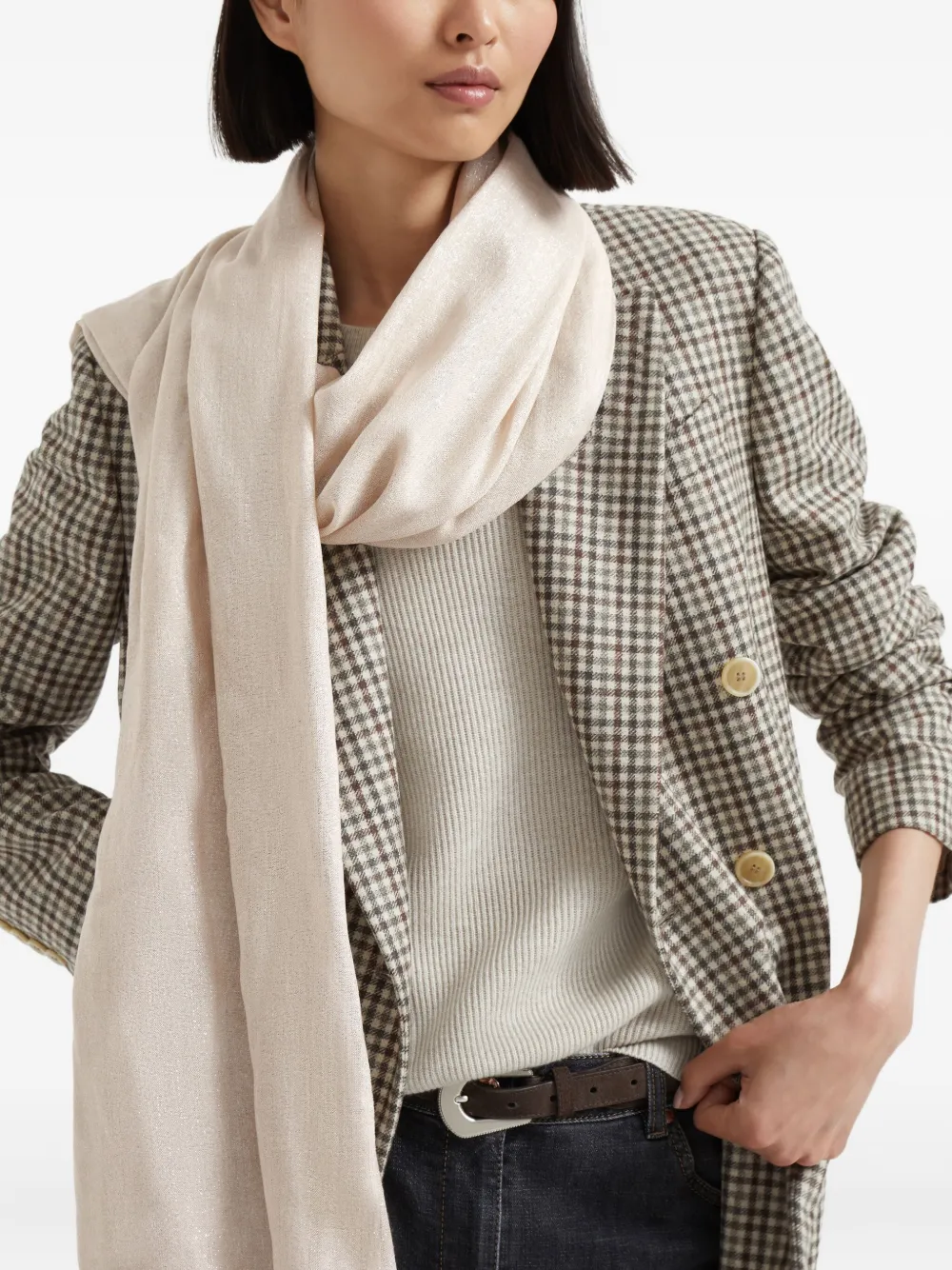 Brunello Cucinelli fringed cashmere-silk blend scarf Beige