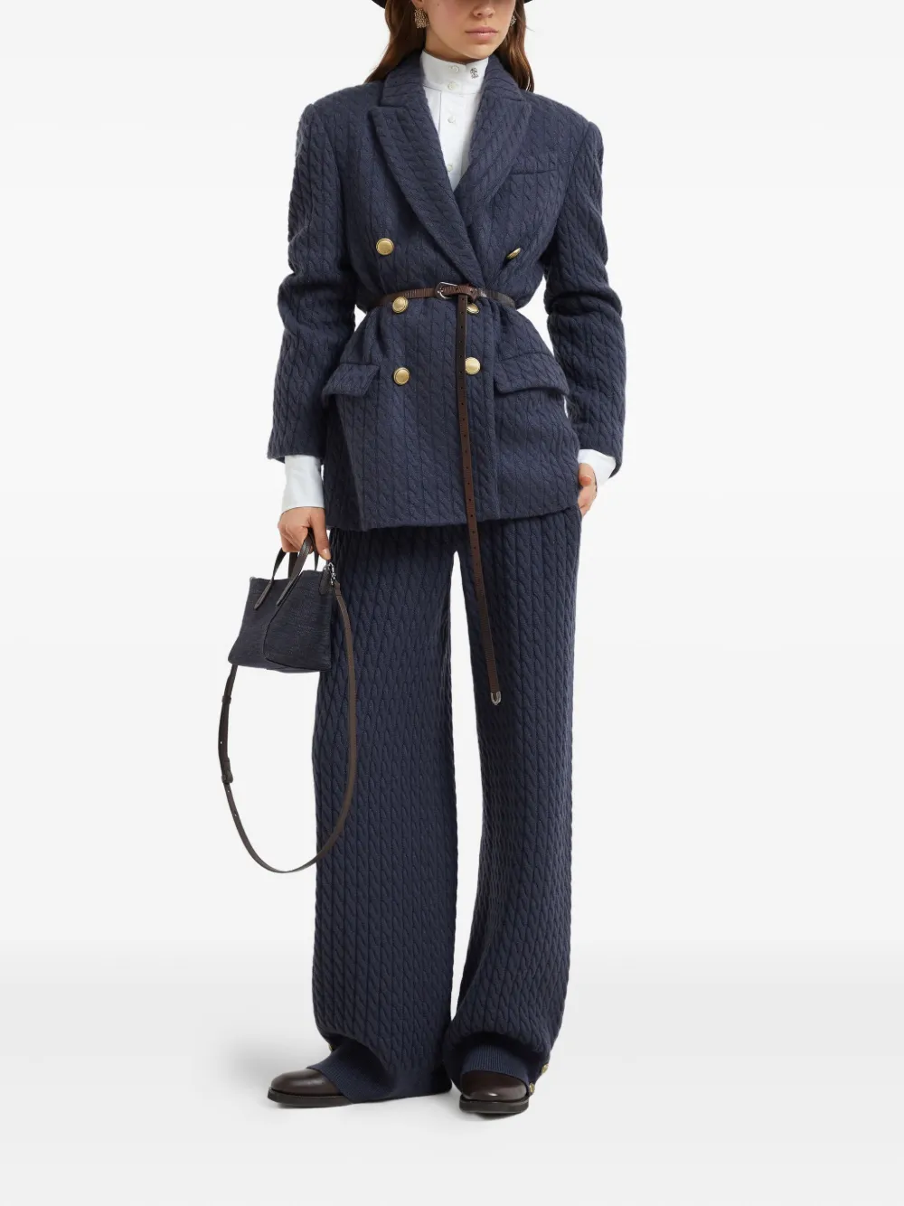 Brunello Cucinelli cable-knit trousers Blauw
