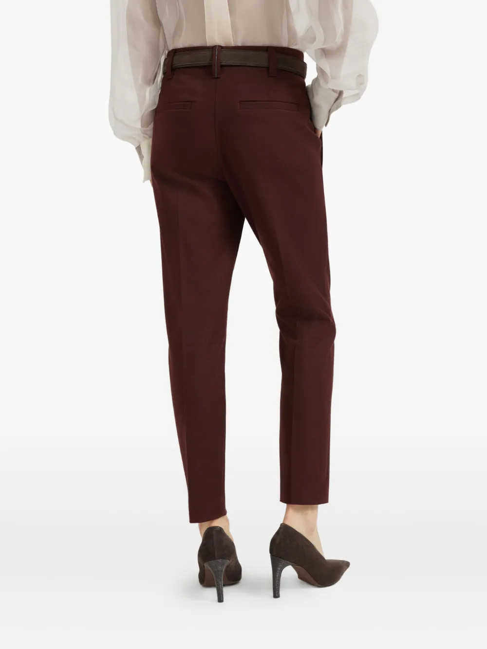 Brunello Cucinelli button-fastening stretch-cotton trousers Rood