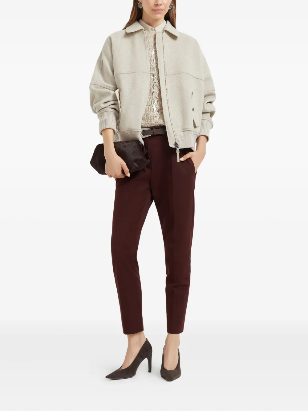 Brunello Cucinelli button-fastening stretch-cotton trousers Rood