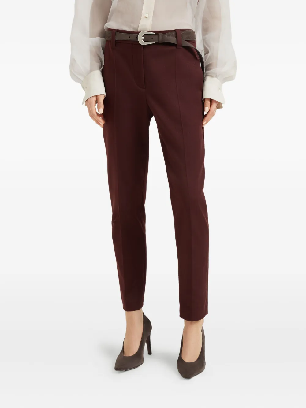Brunello Cucinelli button-fastening stretch-cotton trousers Rood