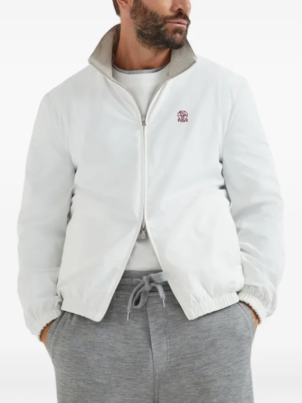 Brunello cucinelli ジャケット　46 Brunello Cucinelli logo-embroidered zip-up Jacket | White