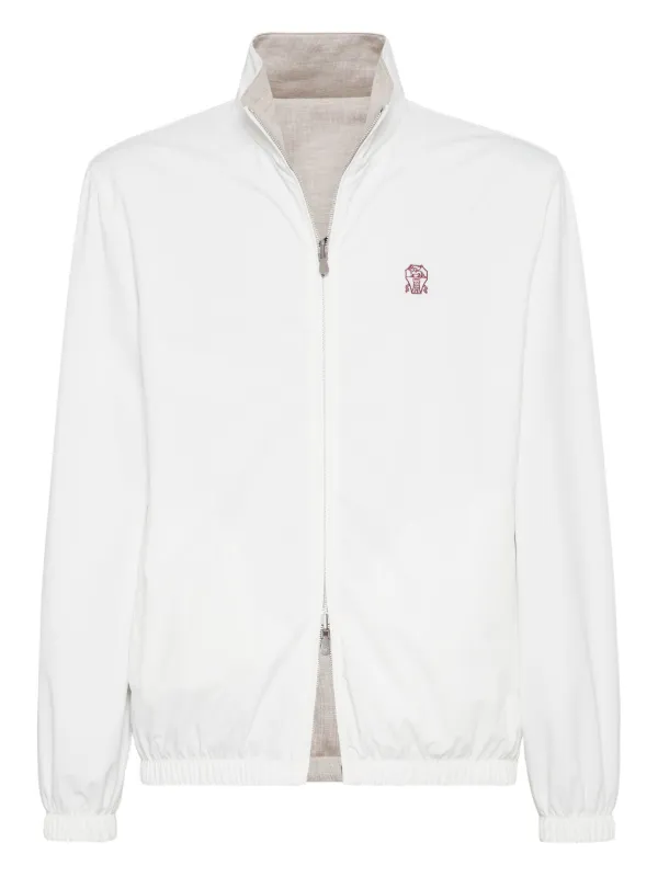 Brunello cucinelli ジャケット　46 Brunello Cucinelli logo-embroidered zip-up Jacket | White