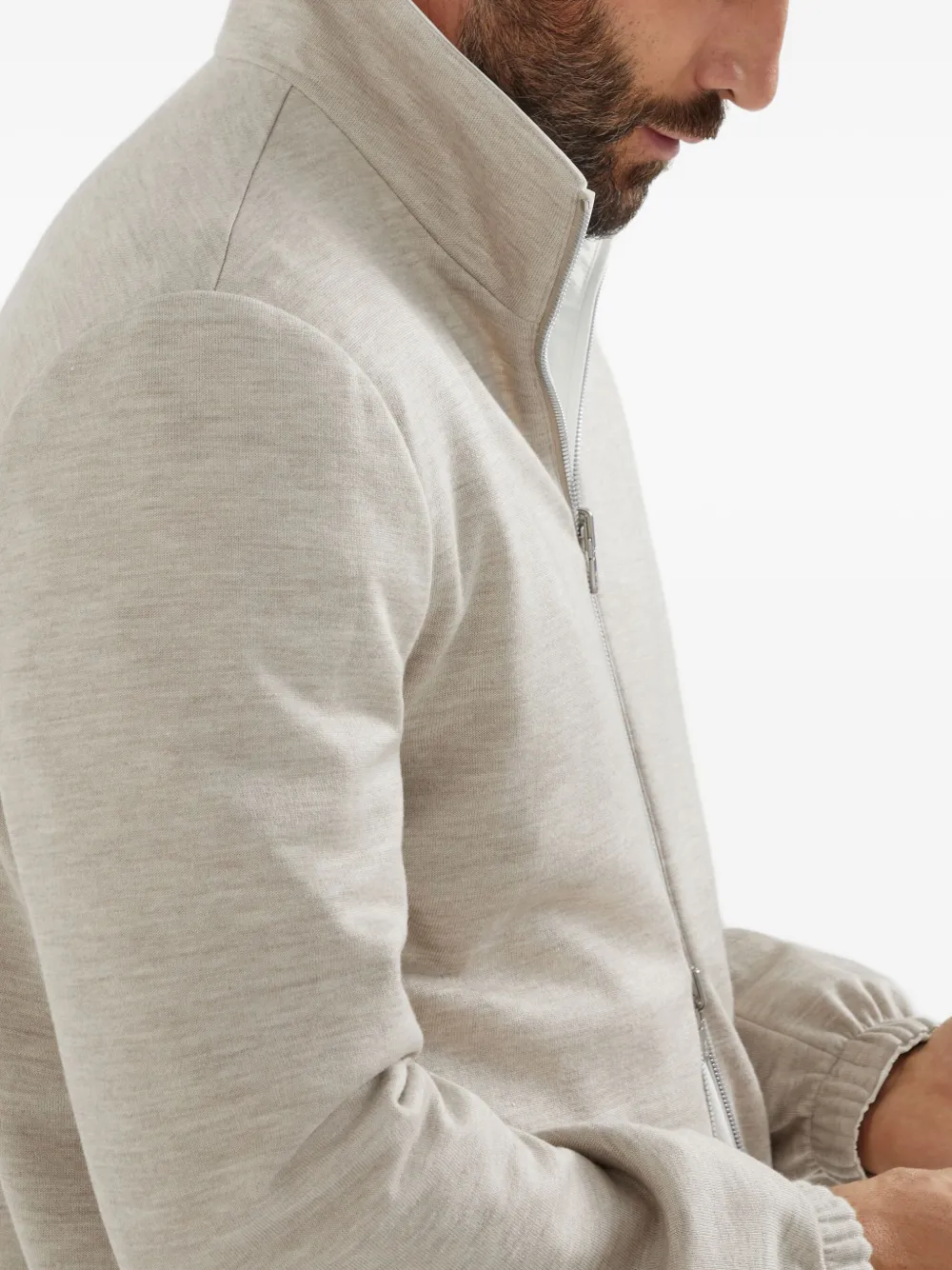Brunello Cucinelli Jack met geborduurd logo en rits Wit