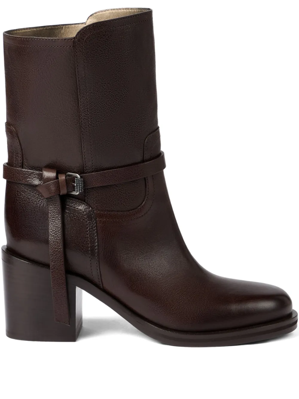 Brunello Cucinelli Leather Buckle-strap Boots In Brown