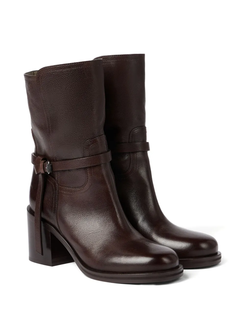 Brunello Cucinelli leather buckle-strap boots Brown