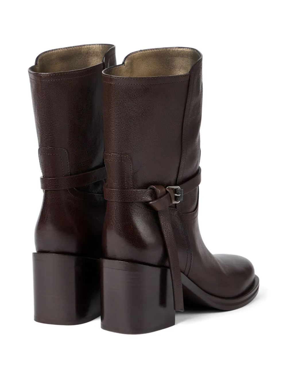 Brunello Cucinelli leather buckle-strap boots Brown