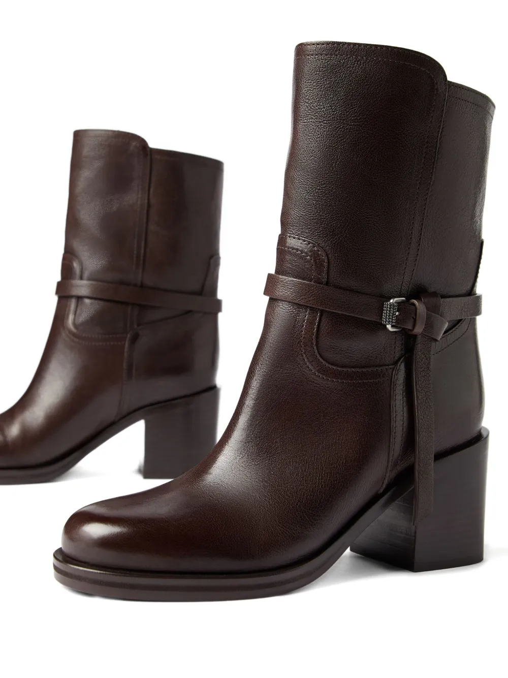 Brunello Cucinelli leather buckle-strap boots Brown