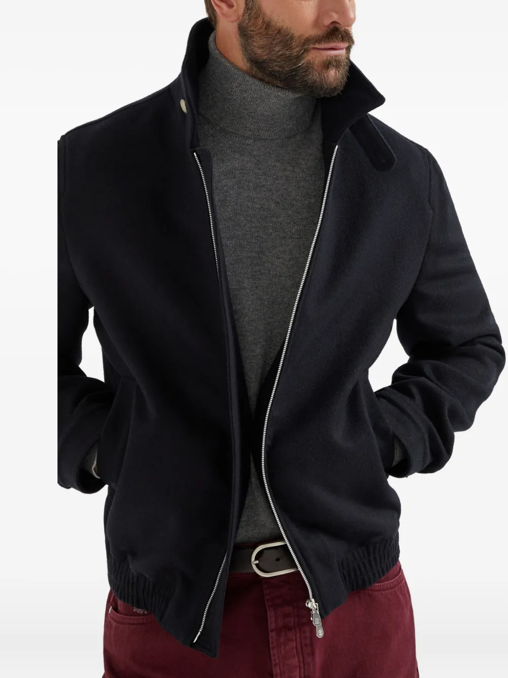 Brunello Cucinelli Wollen bomberjack Zwart