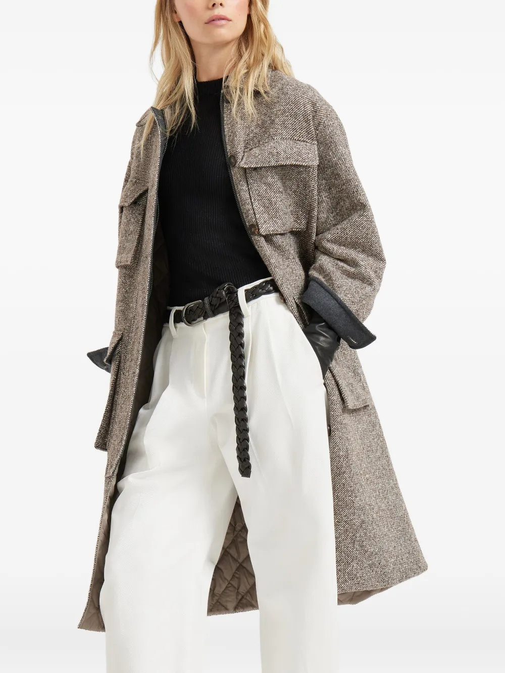 Brunello Cucinelli Jack met visgraatpatroon en zak Bruin
