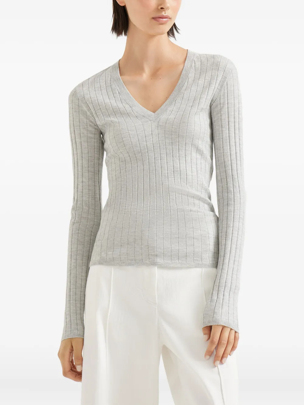 Brunello Cucinelli ribbed V-neck top Grijs