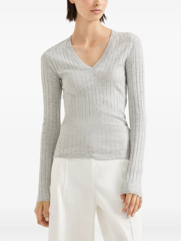 美品　Brunello Cucinelli グレー Vネック トップス L Brunello Cucinelli Vネック リブトップ | グレー | FARFETCH JP