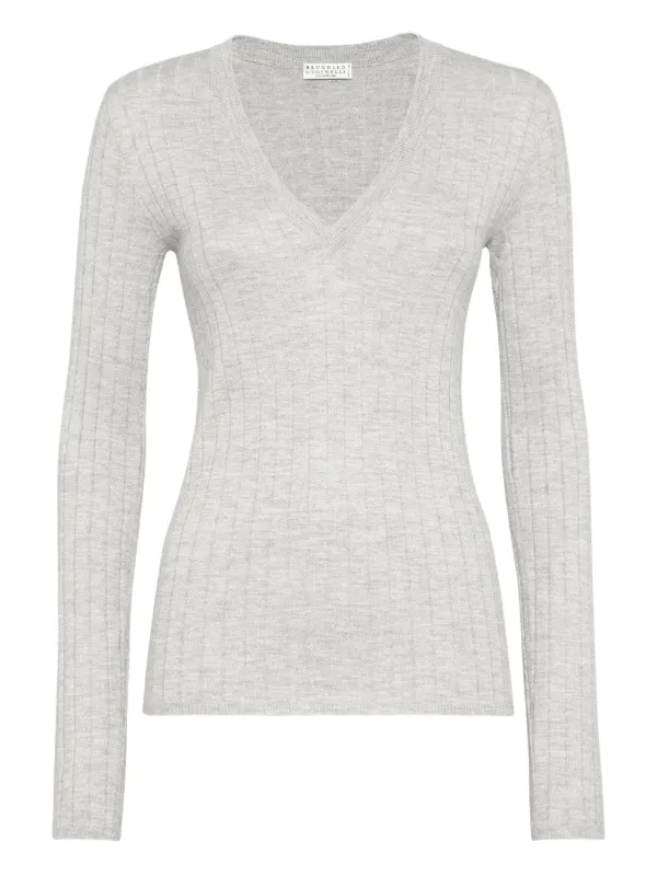 Brunello Cucinelli Vネック リブトップ | グレー | FARFETCH JP