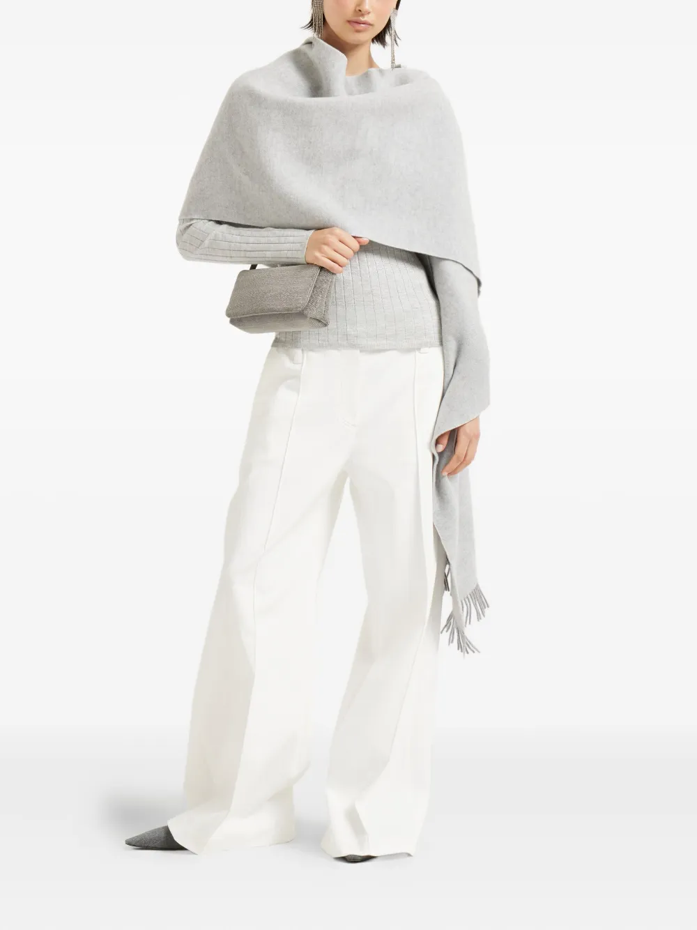 Brunello Cucinelli ribbed V-neck top Grijs