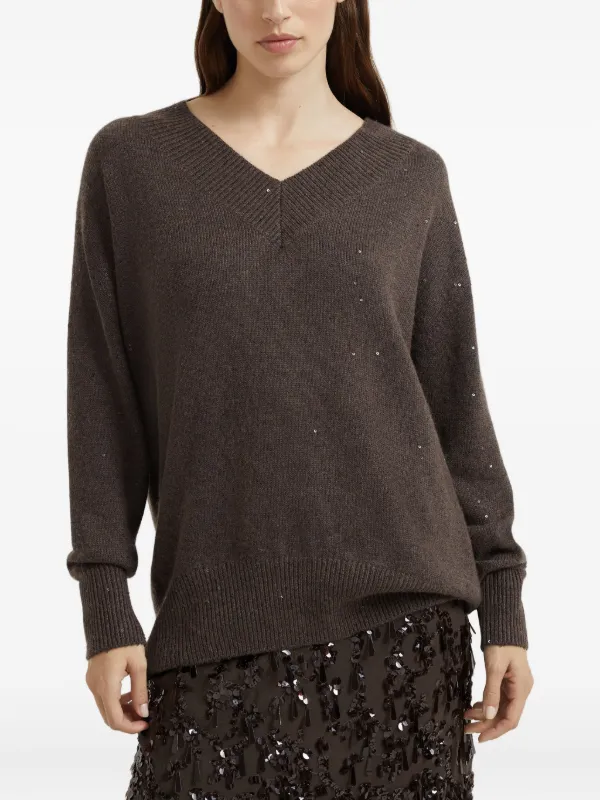 春先のエリエール様購入用【BRUNELLO CUCINELLI】Vネックニット Brunello Cucinelli sequin-embellished V-neck Sweater | Brown