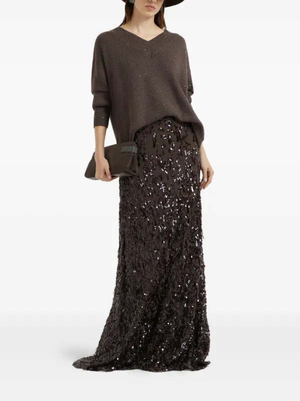 春先のエリエール様購入用【BRUNELLO CUCINELLI】Vネックニット Brunello Cucinelli sequin-embellished V-neck Sweater | Brown