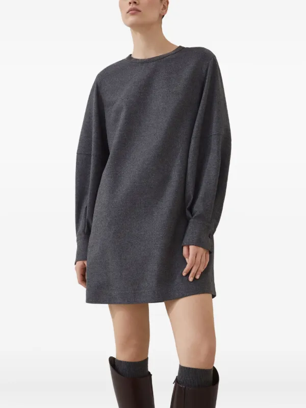 grey wool dress outfit Brunello Cucinelli Charcoal Grey Wool Dress with Silk Inset