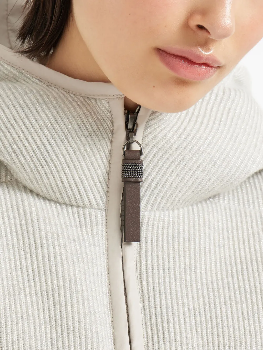 Brunello Cucinelli hooded ribbed puffer jacket Beige