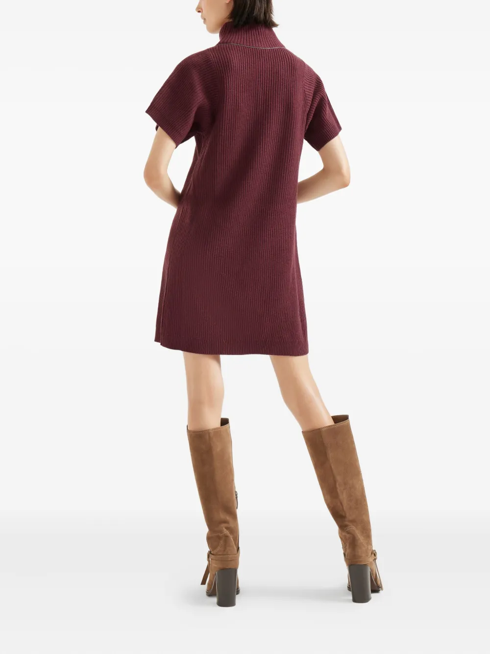 Brunello Cucinelli ribbed turtleneck mini dress Rood