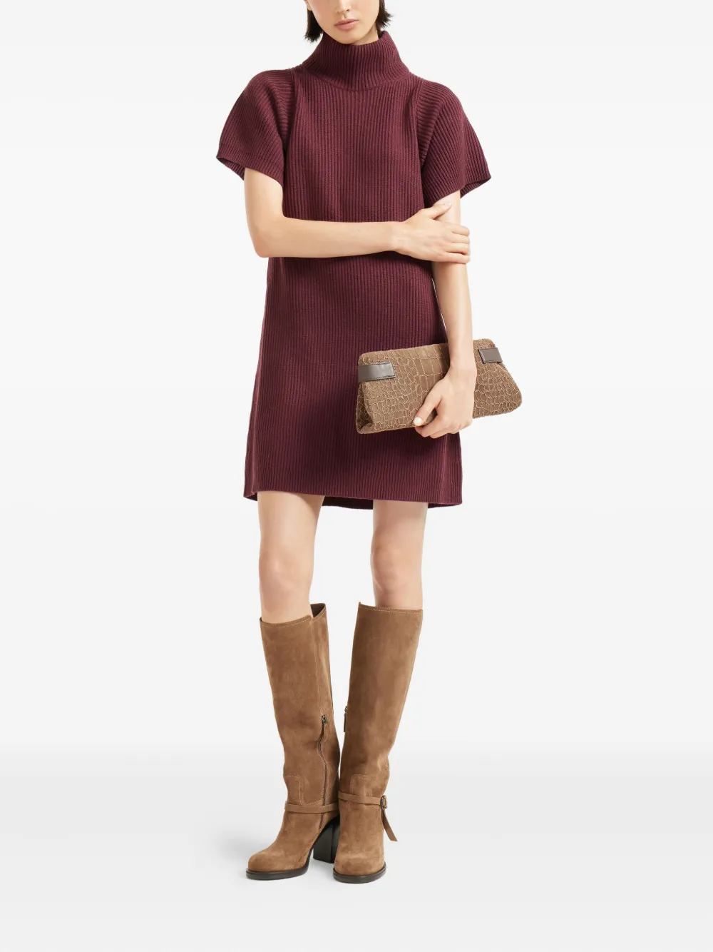 Brunello Cucinelli ribbed turtleneck mini dress Rood