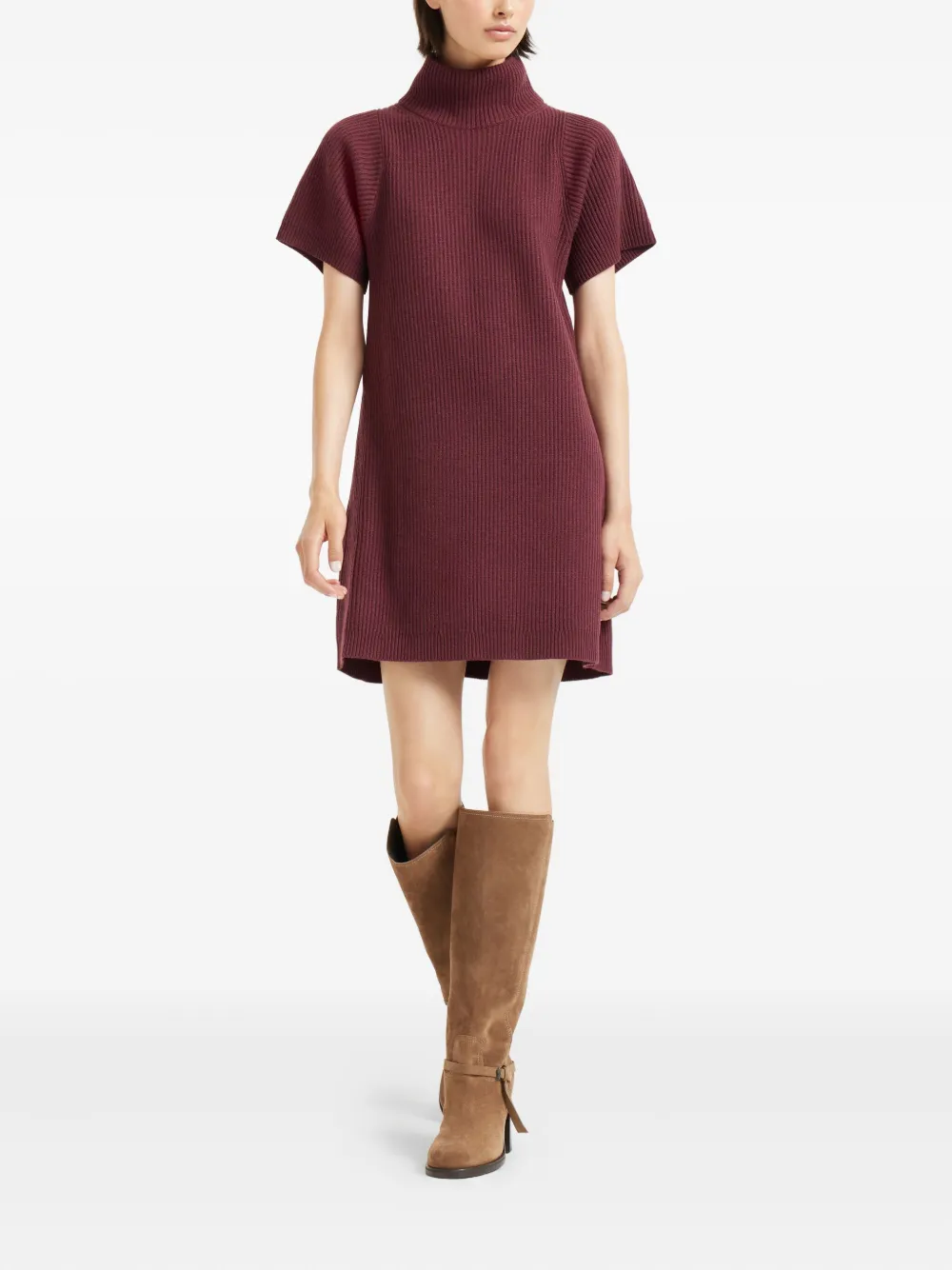 Brunello Cucinelli ribbed turtleneck mini dress Rood