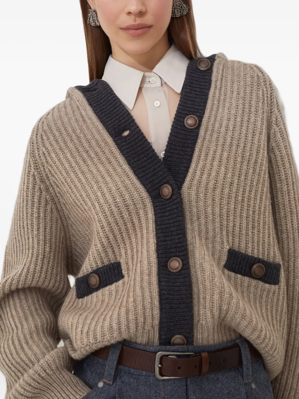Brunello Cucinelli Kasjmier vest met veren Beige