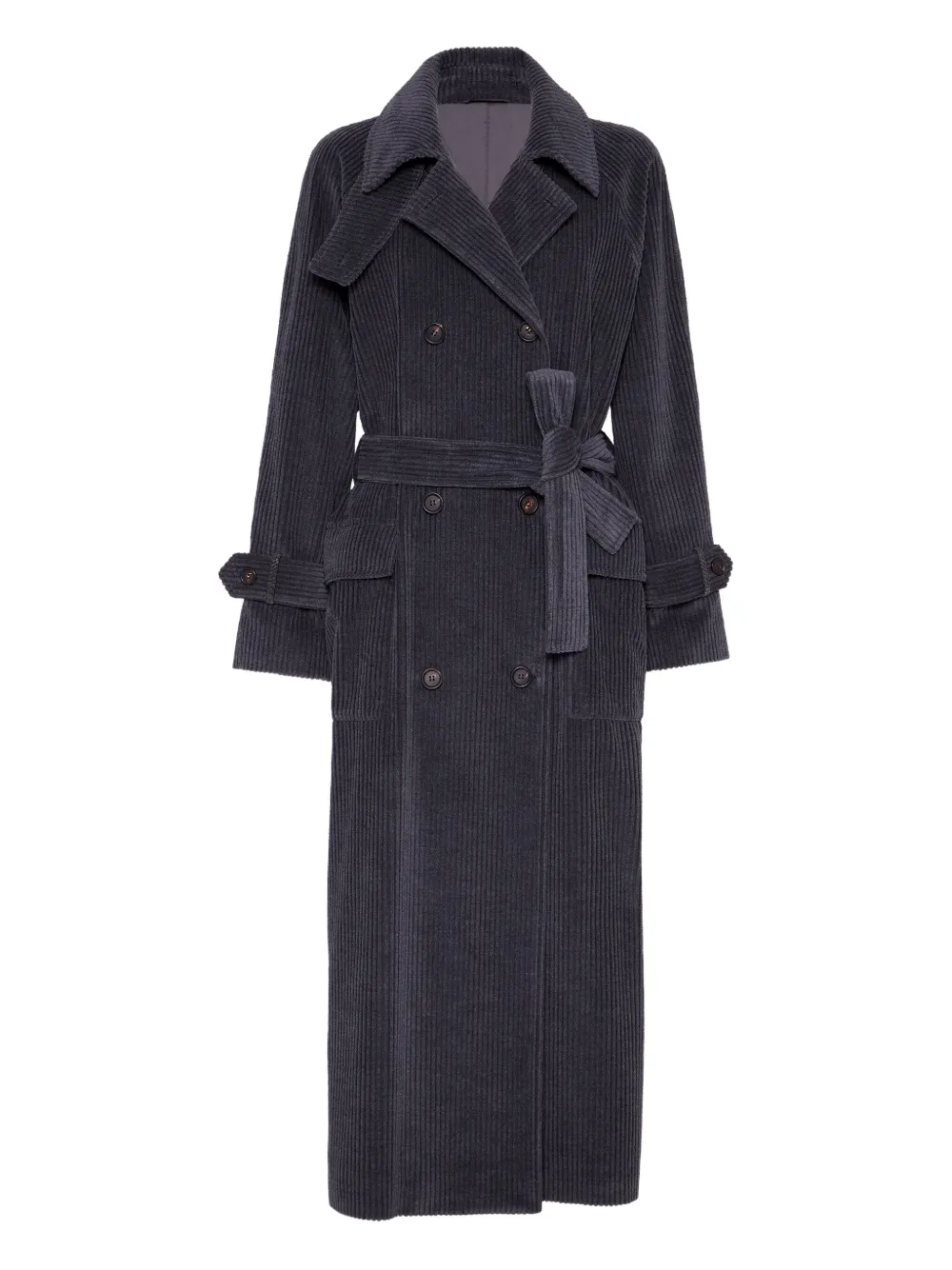 Brunello Cucinelli Corduroy Belted Trench Coat In Gray