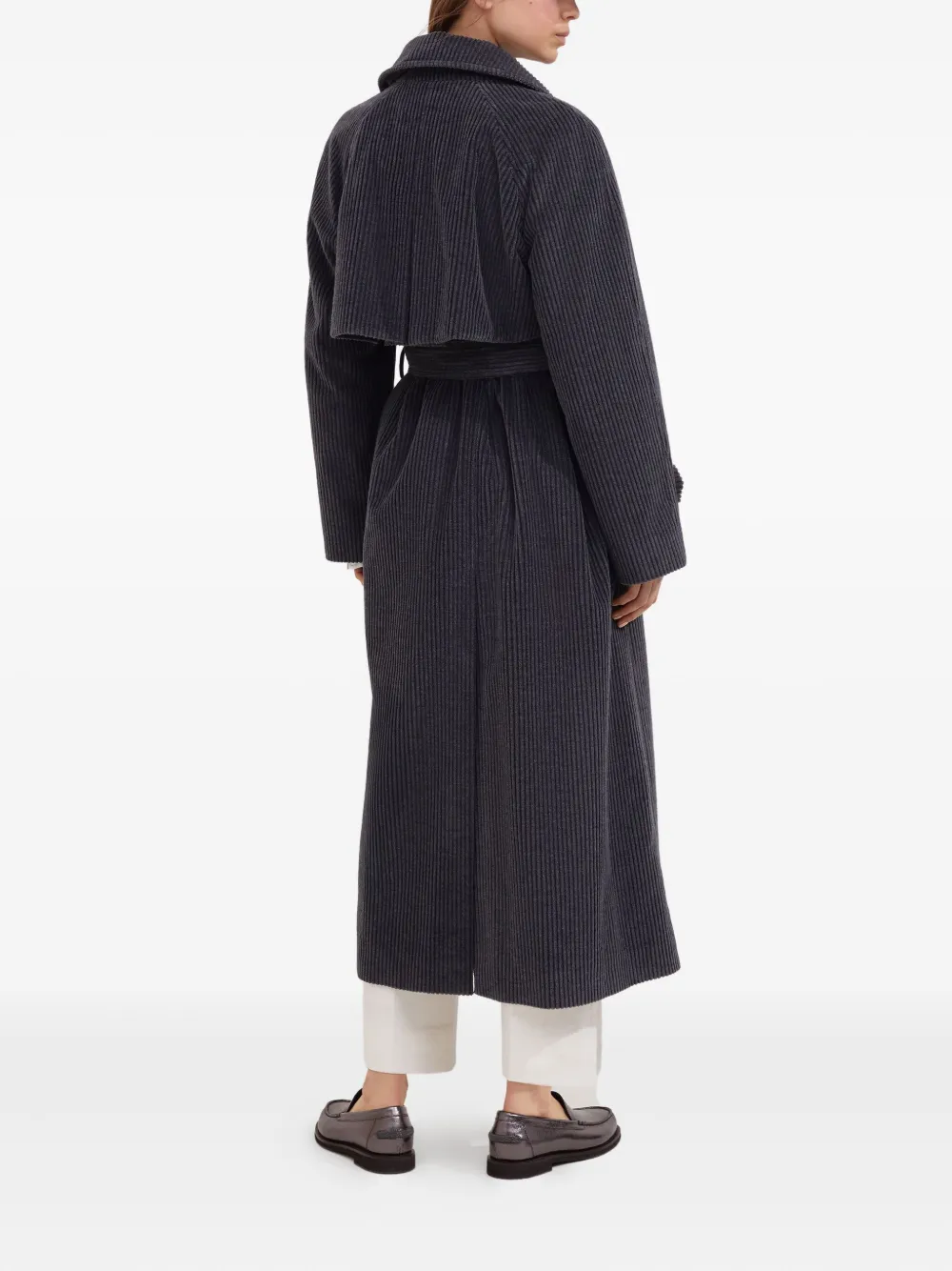 Brunello Cucinelli Corduroy Belted Trench Coat In Gray