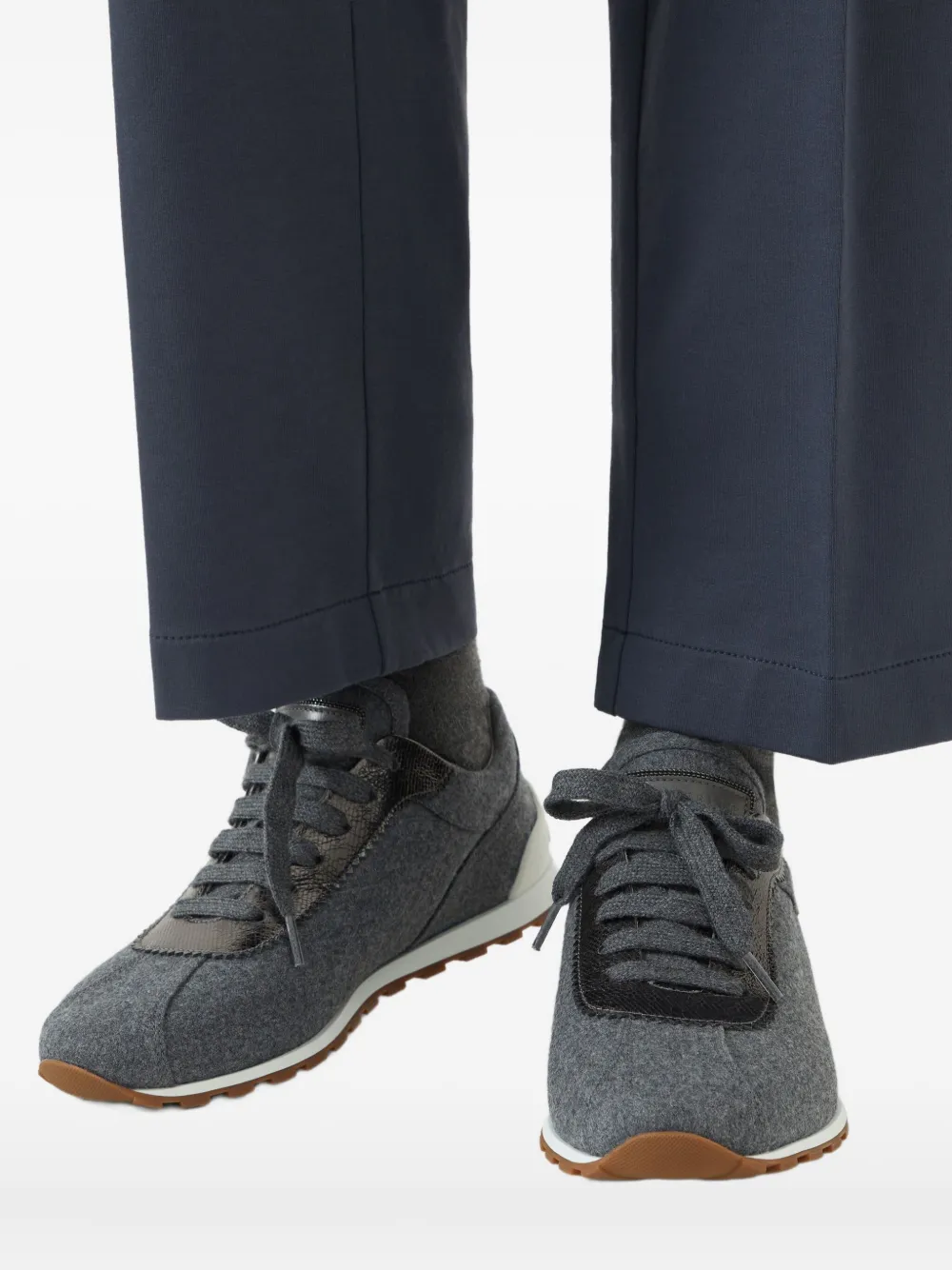 Brunello Cucinelli wool leather sneakers Grey