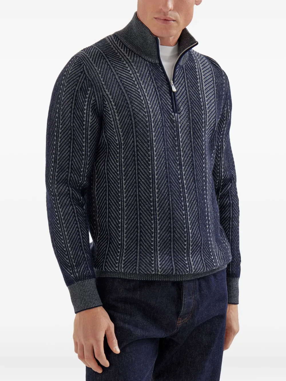Brunello Cucinelli Kasjmier trui met rits Blauw