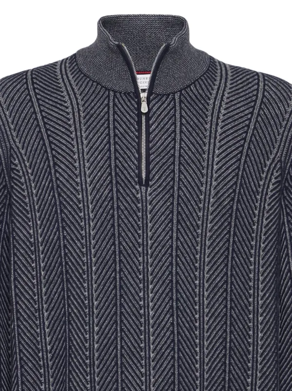 Brunello Cucinelli ジップアップ カシミアセーター | ブルー