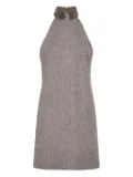 Brunello Cucinelli halter-neck herringbone tweed dress - Brown