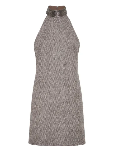 Brunello Cucinelli halter-neck herringbone tweed dress