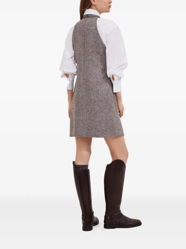 Brunello Cucinelli halter-neck Herringbone Tweed Dress | Brown | FARFETCH