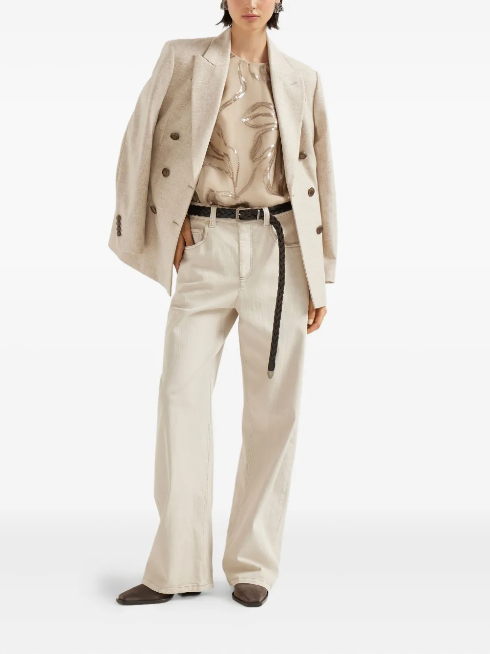 Brunello Cucinelli floral sequin top Beige