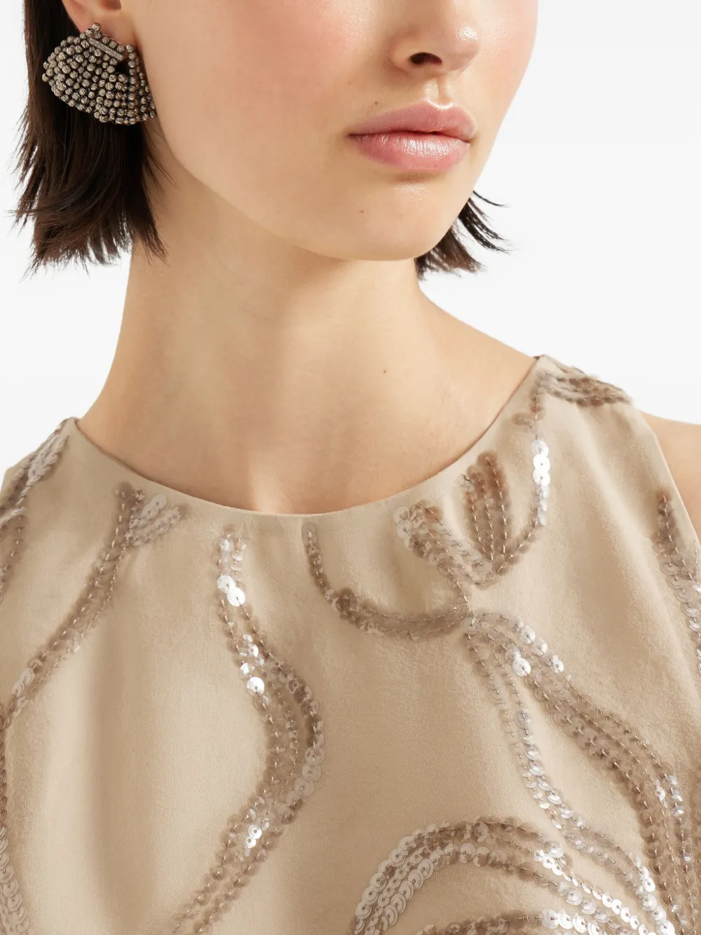 Brunello Cucinelli floral sequin top Beige