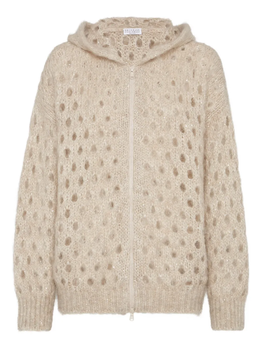 Brunello Cucinelli Vest met capuchon en gaten Beige