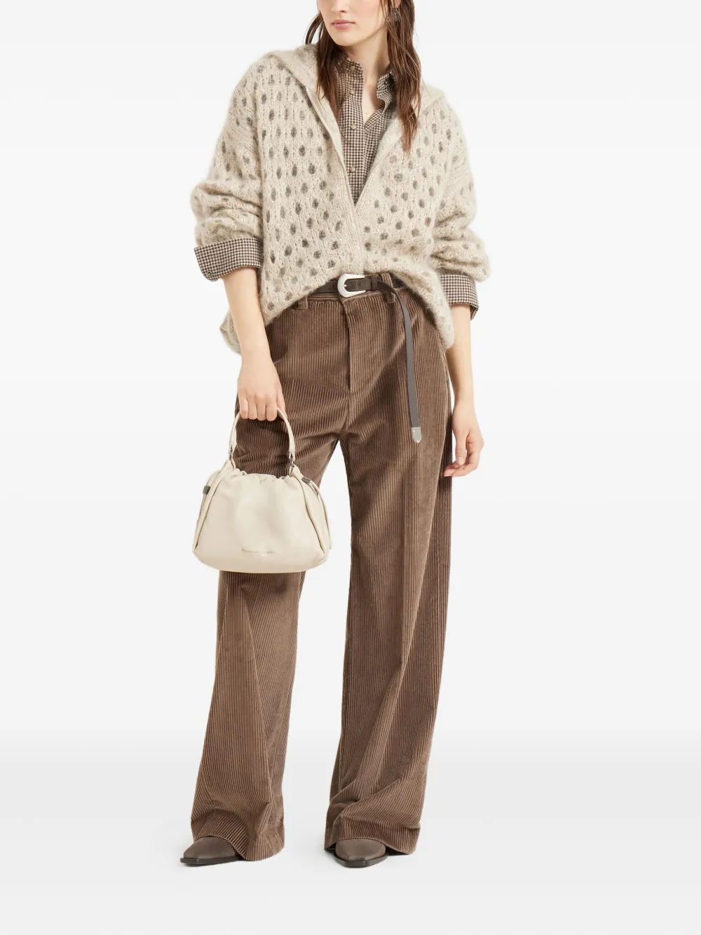 Brunello Cucinelli Vest met capuchon en gaten Beige