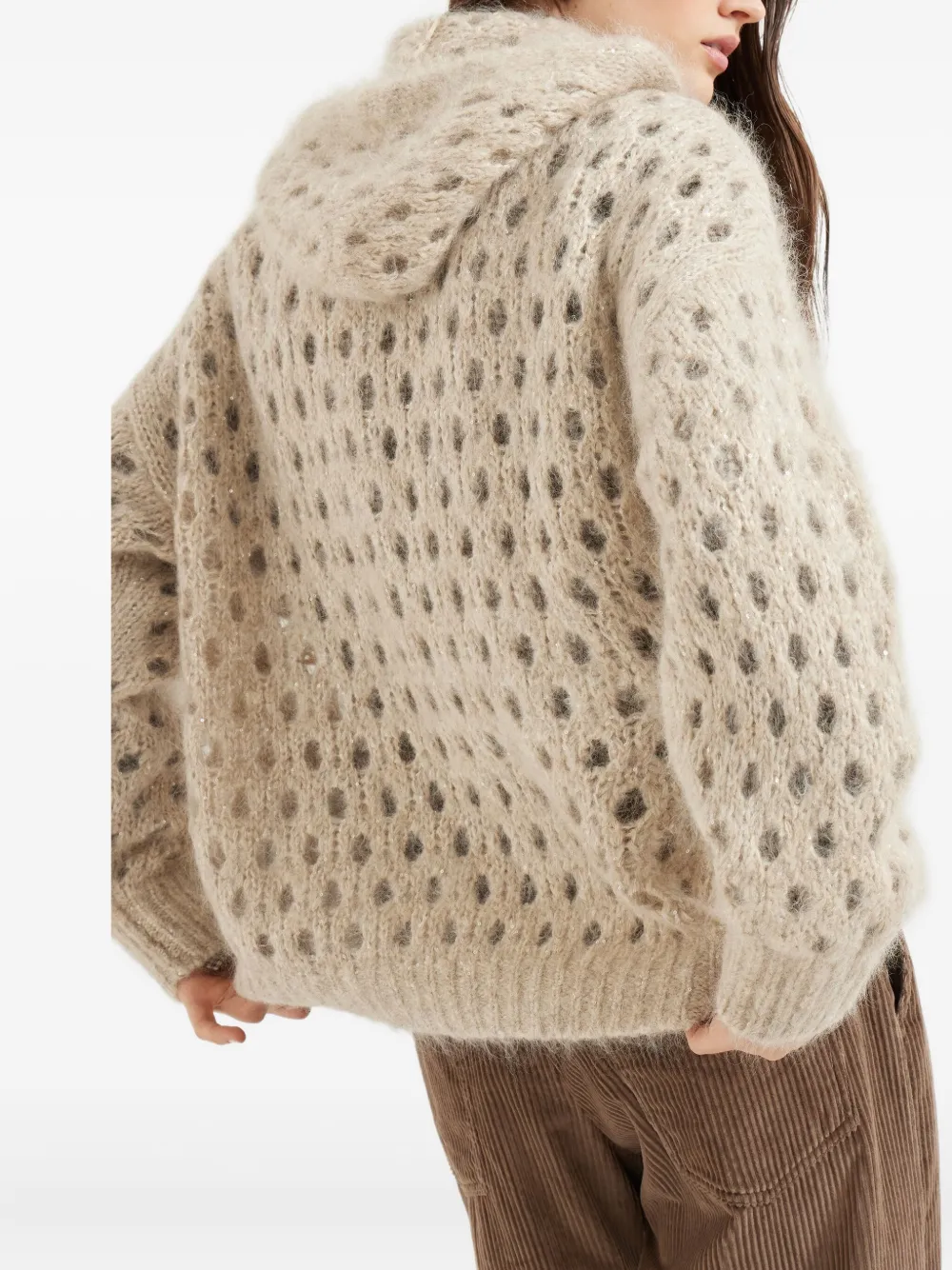 Brunello Cucinelli Vest met capuchon en gaten Beige