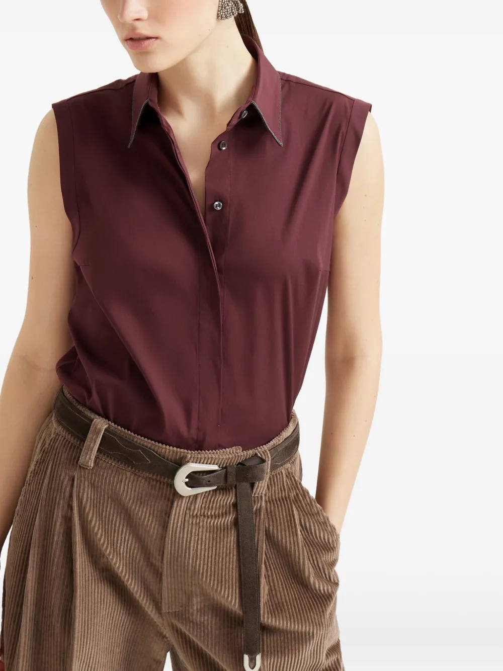 Brunello Cucinelli sleeveless poplin shirt Rood