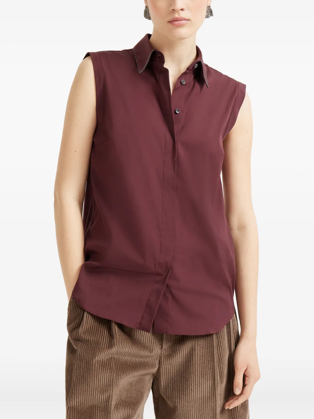 Brunello Cucinelli sleeveless poplin shirt Rood
