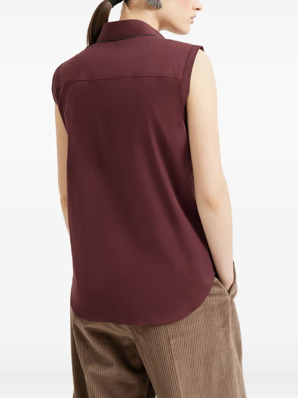 Brunello Cucinelli sleeveless poplin shirt Rood